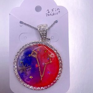8.5 Pink/Purple Pisces Zodiac Necklace (1.5 in Pednant)